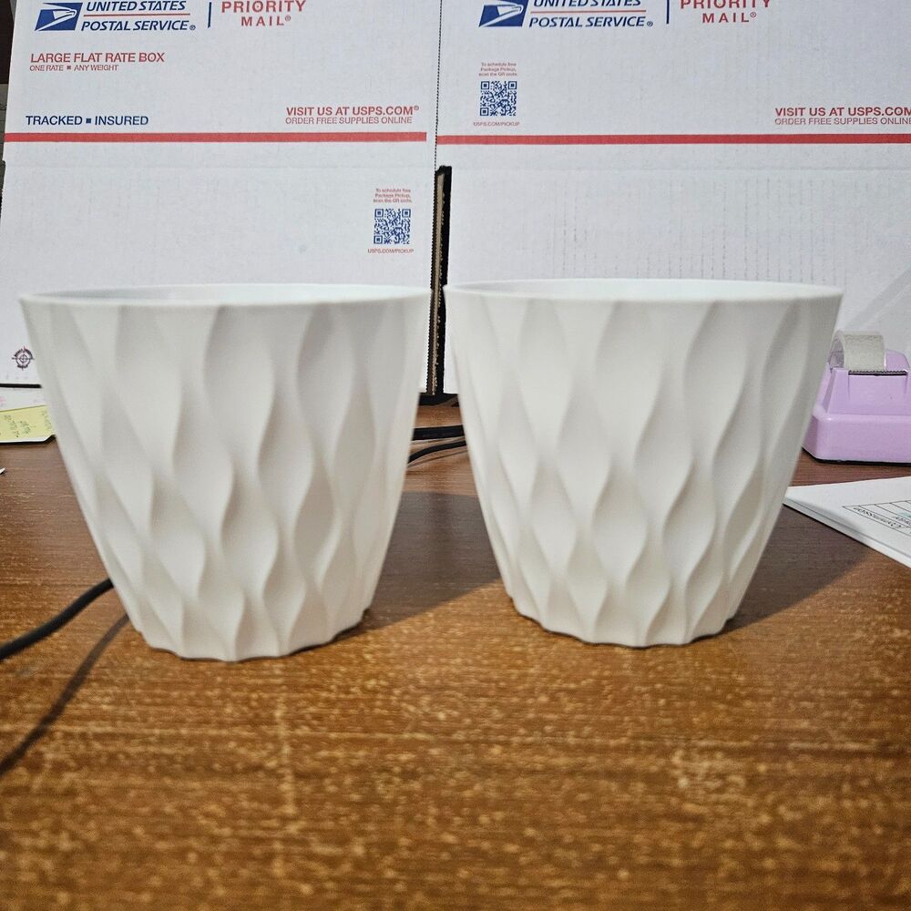 Set of 2 White Plastic Planters, Indoor Plants, Small Size 3.5" Tall, Never Used